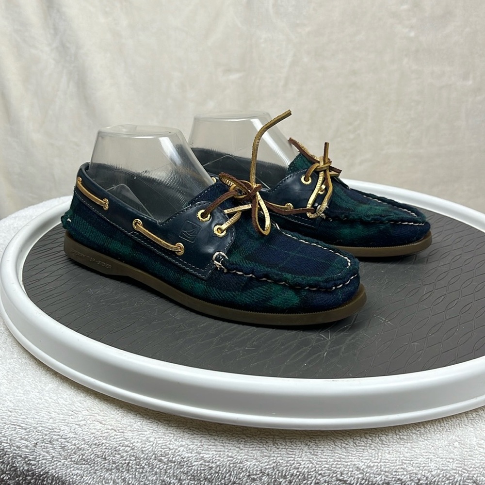 Sperry Blue and Green Plaid Topsider Boat Shoes Womens 7.5 - Picture 2 of 15